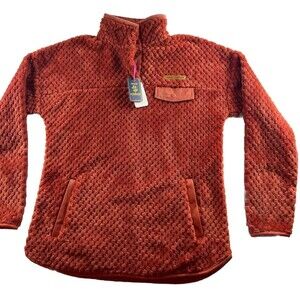 Simply Southern Sweatshirt Womens S Soft T-Snap Pullover Orange Preppy